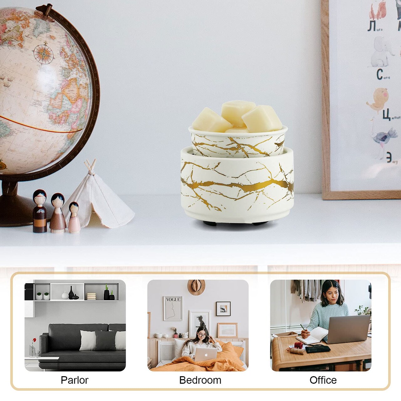 Wax Melt Warmer Ceramic 3-in-1 Oil Burner Electric Candle Wax Warmer Burner Melter Fragrance Warmer for Scented Waxs Home Office Bedroom Aromatherapy Gift& Décor